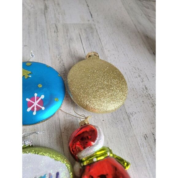 Snowman light bulb Merry Santa Claus Circle glitter set blown glass ornament Xma - Picture 10 of 10